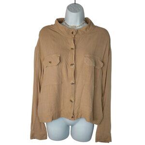 Tribal Jeans Womens Button-Down Long Sleeve Blouse In Light Brown